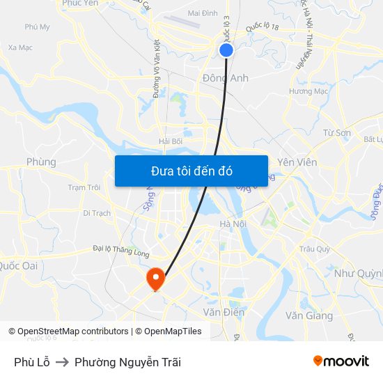Phù Lỗ to Phường Nguyễn Trãi map