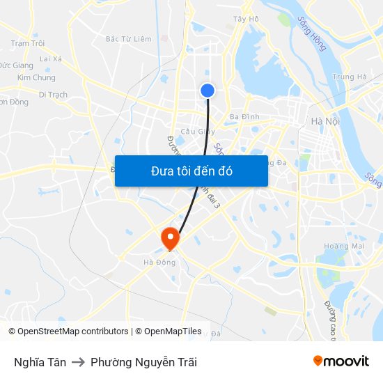 Nghĩa Tân to Phường Nguyễn Trãi map