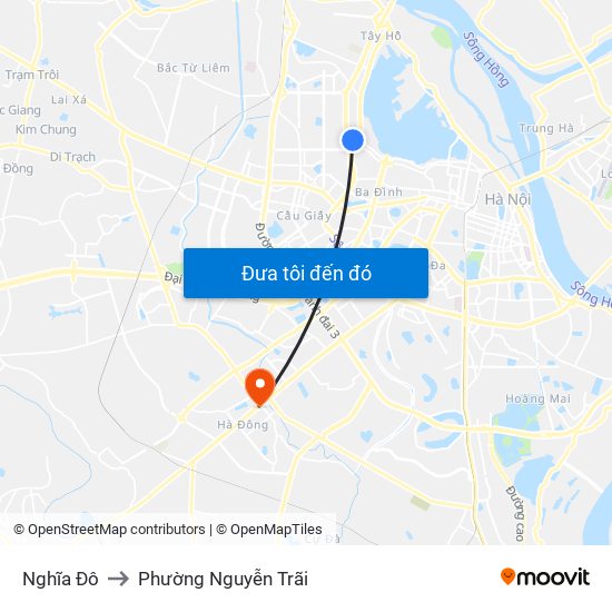 Nghĩa Đô to Phường Nguyễn Trãi map