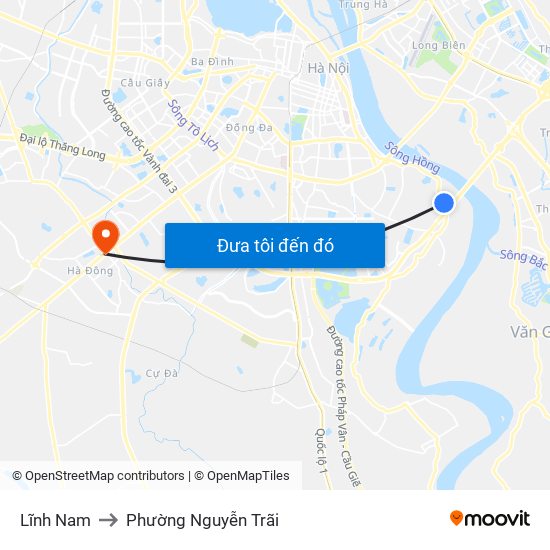 Lĩnh Nam to Phường Nguyễn Trãi map