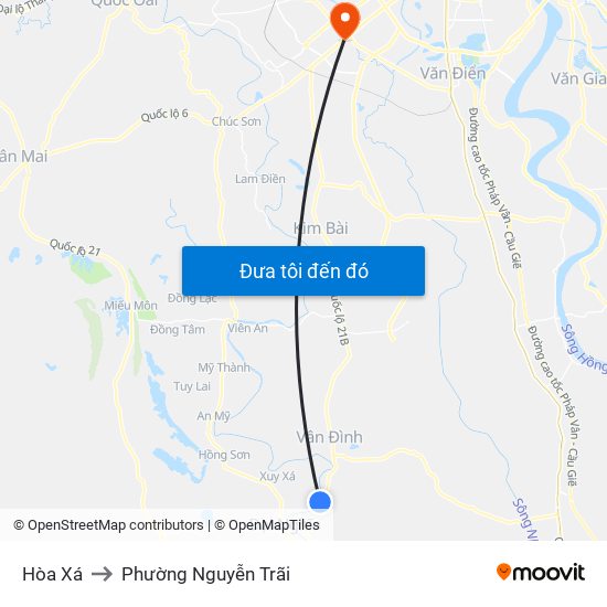 Hòa Xá to Phường Nguyễn Trãi map