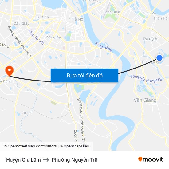 Huyện Gia Lâm to Phường Nguyễn Trãi map