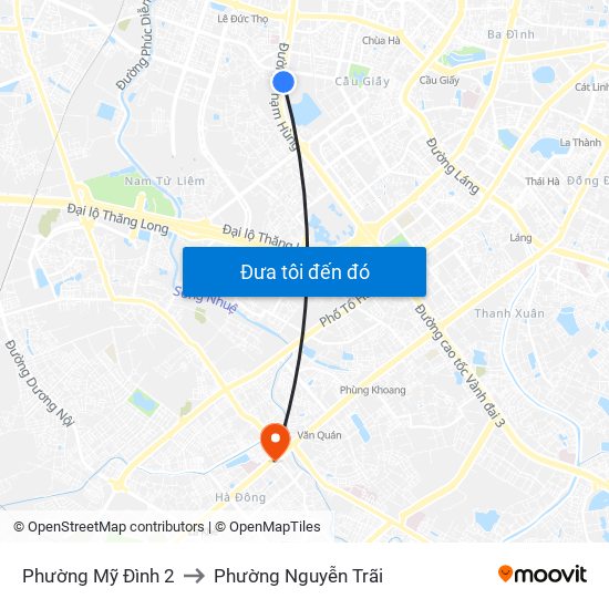 Phường Mỹ Đình 2 to Phường Nguyễn Trãi map