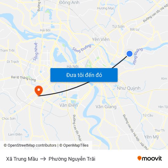 Xã Trung Mầu to Phường Nguyễn Trãi map