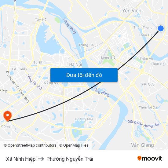 Xã Ninh Hiệp to Phường Nguyễn Trãi map