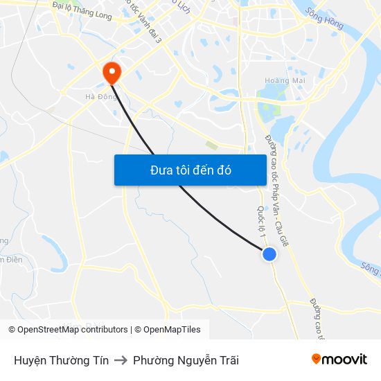 Huyện Thường Tín to Phường Nguyễn Trãi map