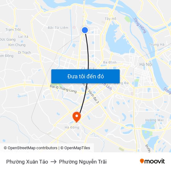 Phường Xuân Tảo to Phường Nguyễn Trãi map