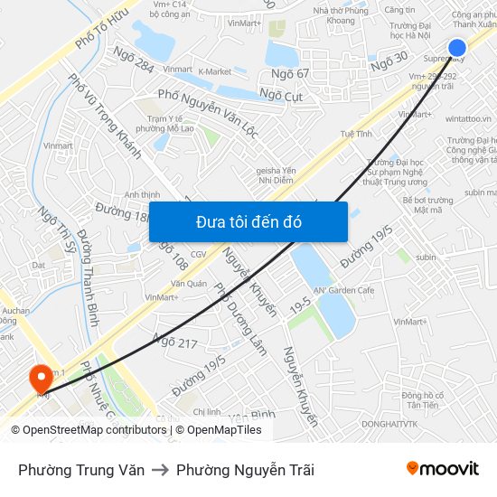 Phường Trung Văn to Phường Nguyễn Trãi map