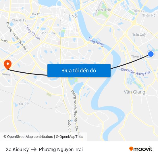 Xã Kiêu Kỵ to Phường Nguyễn Trãi map