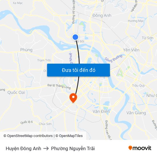 Huyện Đông Anh to Phường Nguyễn Trãi map