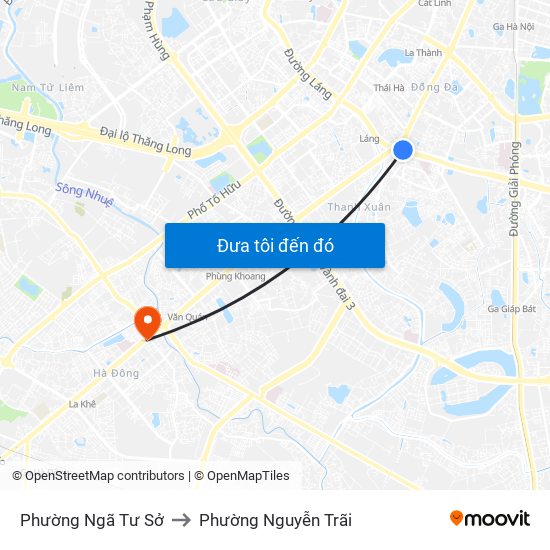 Phường Ngã Tư Sở to Phường Nguyễn Trãi map