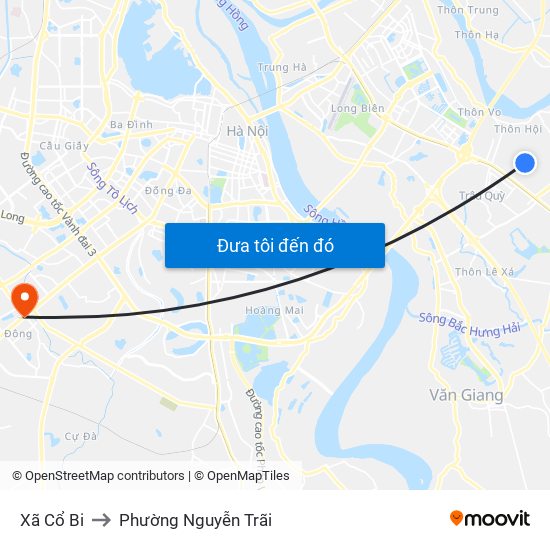 Xã Cổ Bi to Phường Nguyễn Trãi map