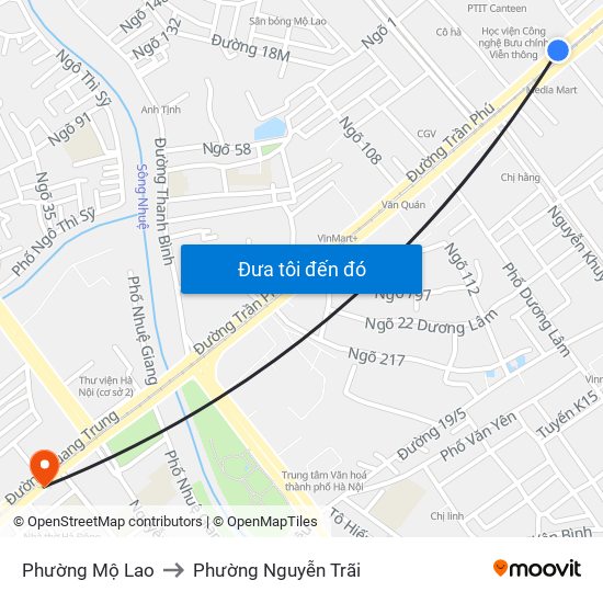 Phường Mộ Lao to Phường Nguyễn Trãi map