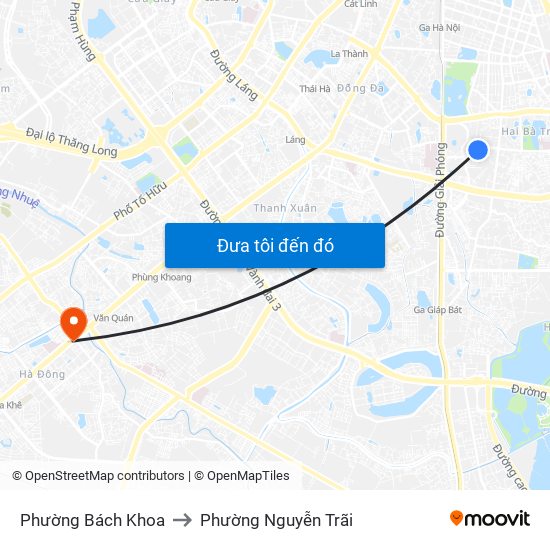 Phường Bách Khoa to Phường Nguyễn Trãi map