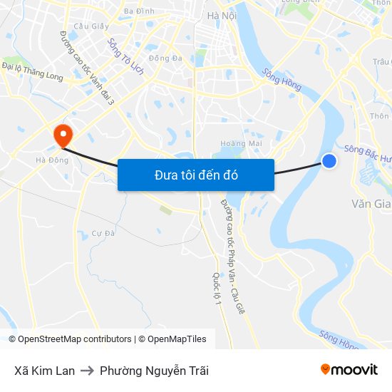 Xã Kim Lan to Phường Nguyễn Trãi map