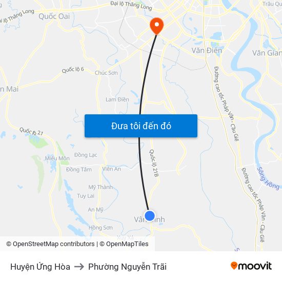 Huyện Ứng Hòa to Phường Nguyễn Trãi map