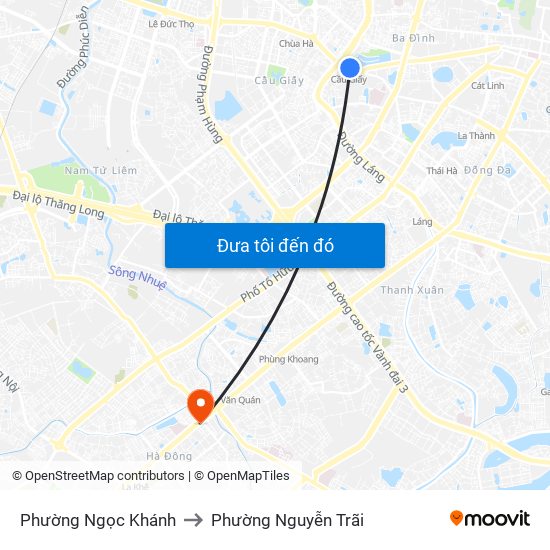 Phường Ngọc Khánh to Phường Nguyễn Trãi map