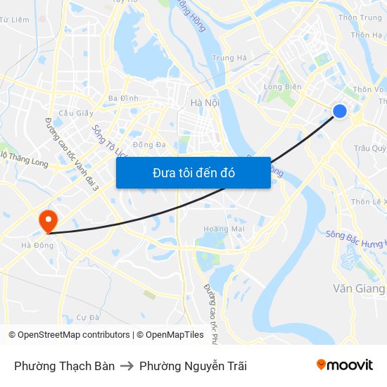 Phường Thạch Bàn to Phường Nguyễn Trãi map