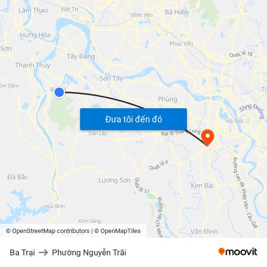 Ba Trại to Phường Nguyễn Trãi map