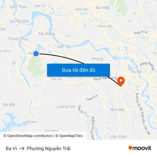 Ba Vì to Phường Nguyễn Trãi map