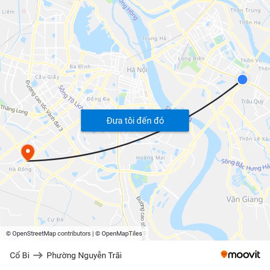 Cổ Bi to Phường Nguyễn Trãi map