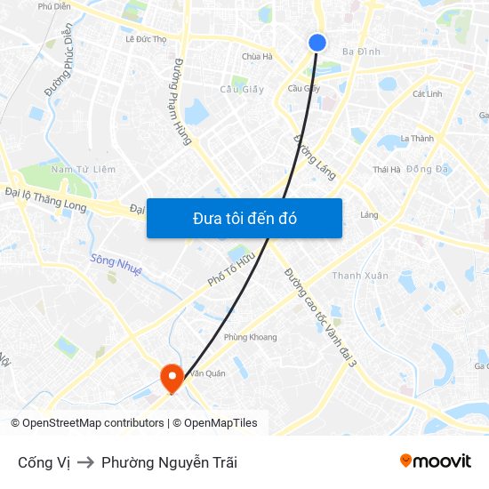 Cống Vị to Phường Nguyễn Trãi map