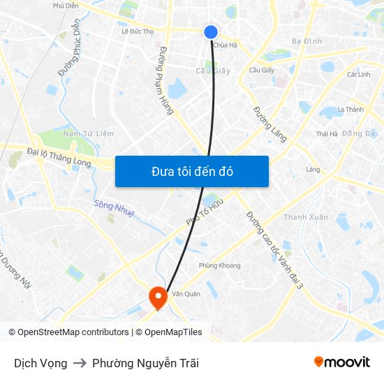 Dịch Vọng to Phường Nguyễn Trãi map