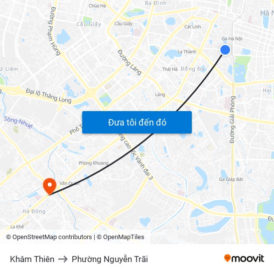 Khâm Thiên to Phường Nguyễn Trãi map