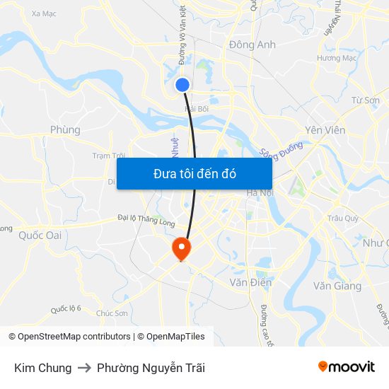 Kim Chung to Phường Nguyễn Trãi map