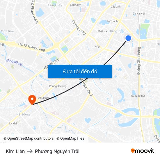 Kim Liên to Phường Nguyễn Trãi map