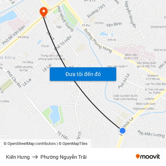 Kiến Hưng to Phường Nguyễn Trãi map