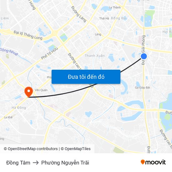 Đồng Tâm to Phường Nguyễn Trãi map