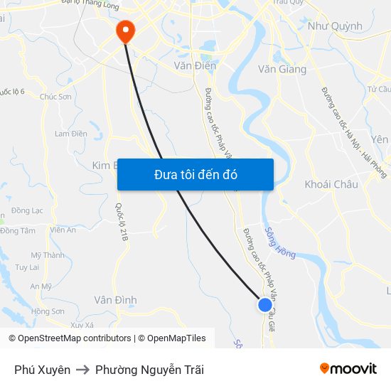 Phú Xuyên to Phường Nguyễn Trãi map