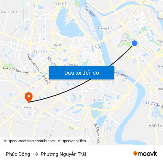 Phúc Đồng to Phường Nguyễn Trãi map