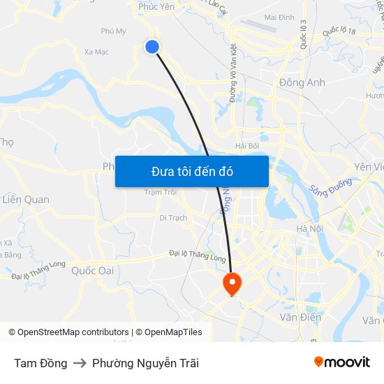 Tam Đồng to Phường Nguyễn Trãi map