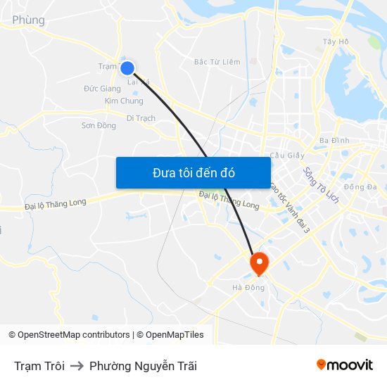 Trạm Trôi to Phường Nguyễn Trãi map