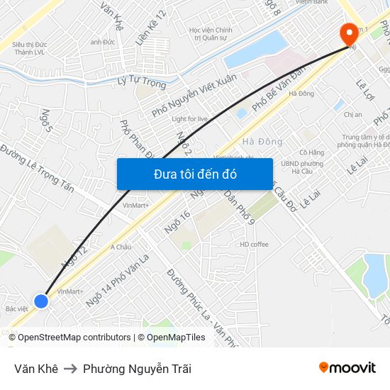 Văn Khê to Phường Nguyễn Trãi map