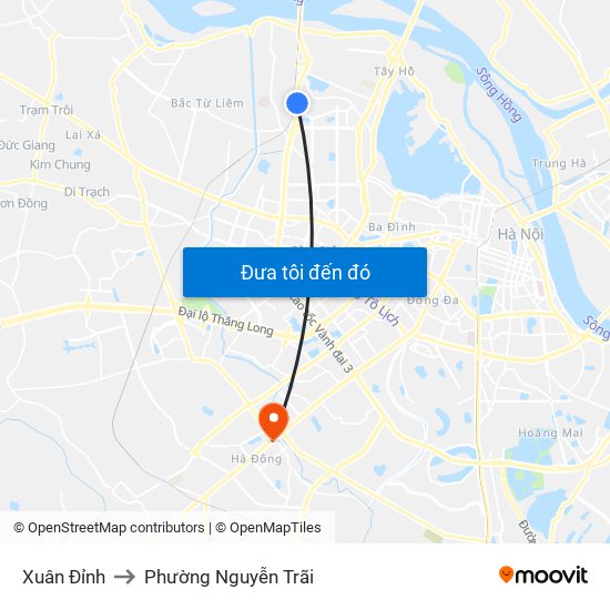 Xuân Đỉnh to Phường Nguyễn Trãi map