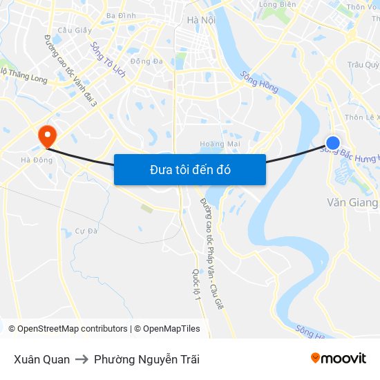 Xuân Quan to Phường Nguyễn Trãi map