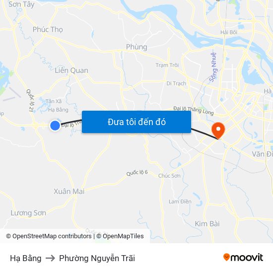 Hạ Bằng to Phường Nguyễn Trãi map