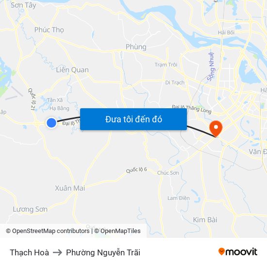 Thạch Hoà to Phường Nguyễn Trãi map