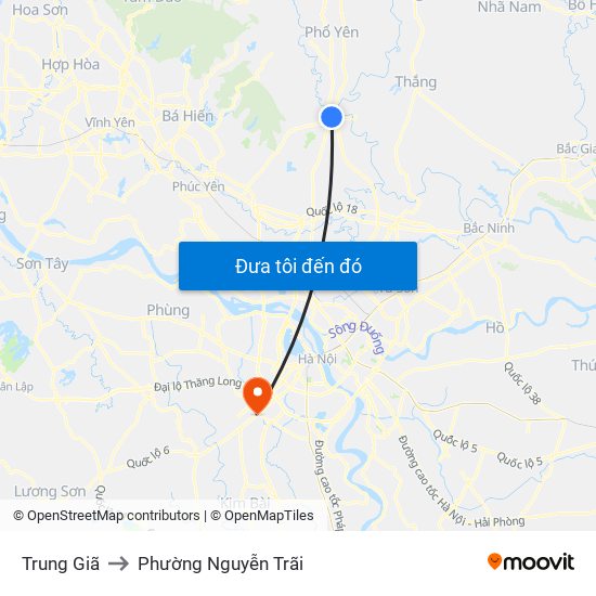Trung Giã to Phường Nguyễn Trãi map