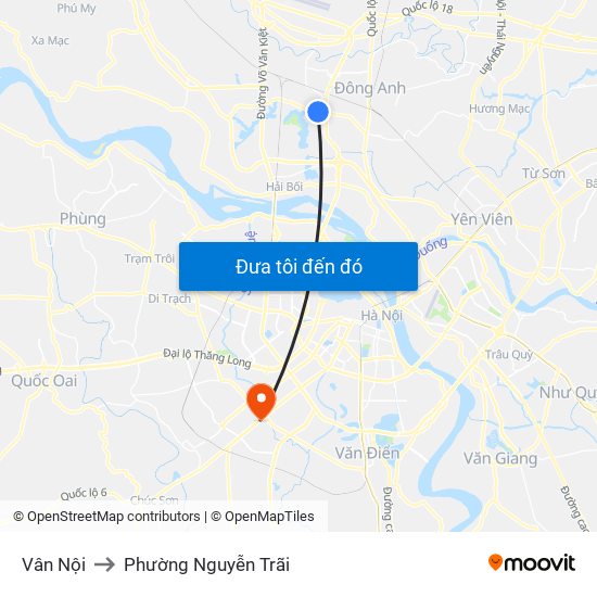 Vân Nội to Phường Nguyễn Trãi map