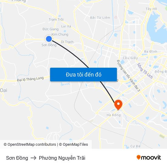 Sơn Đồng to Phường Nguyễn Trãi map