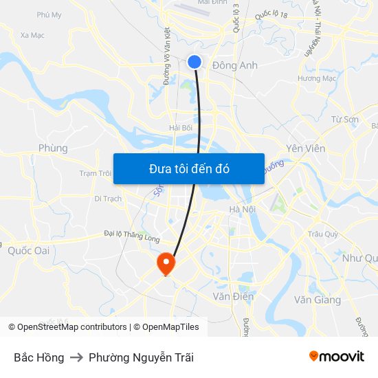 Bắc Hồng to Phường Nguyễn Trãi map