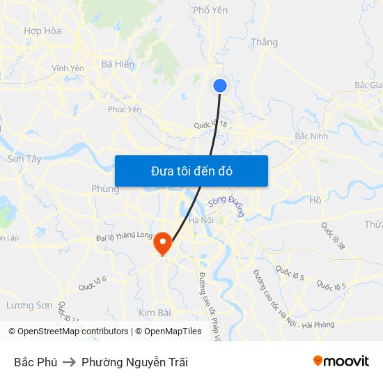 Bắc Phú to Phường Nguyễn Trãi map