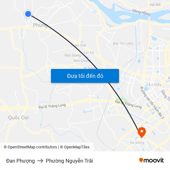 Đan Phượng to Phường Nguyễn Trãi map