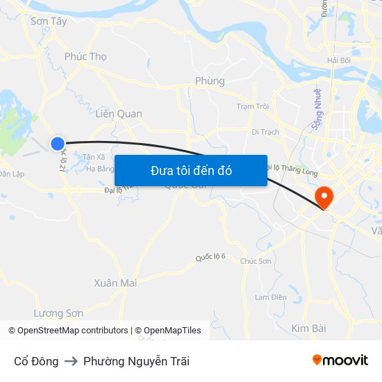 Cổ Đông to Phường Nguyễn Trãi map