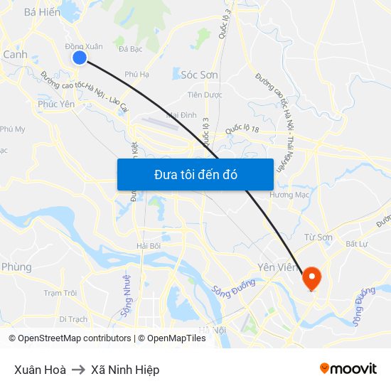 Xuân Hoà to Xã Ninh Hiệp map