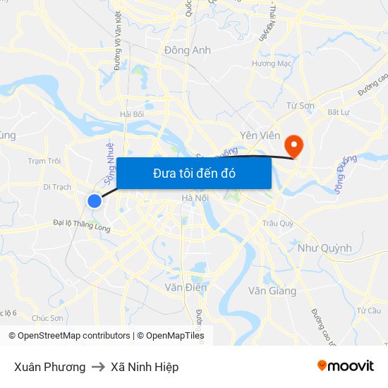 Xuân Phương to Xã Ninh Hiệp map